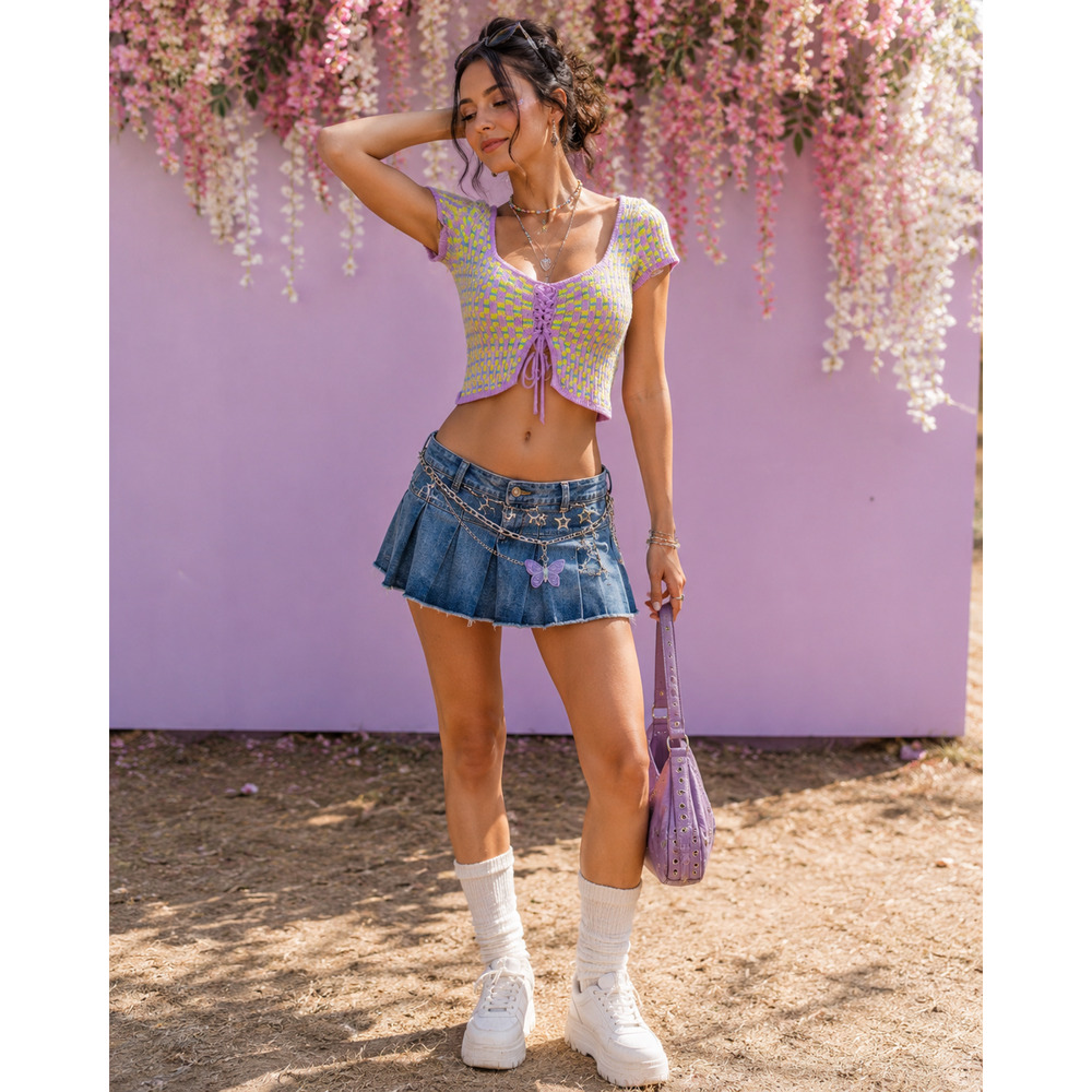 Vintage Y2K Babydoll Forever 21 Knit Crop Top Medium Festival Concert Coachella